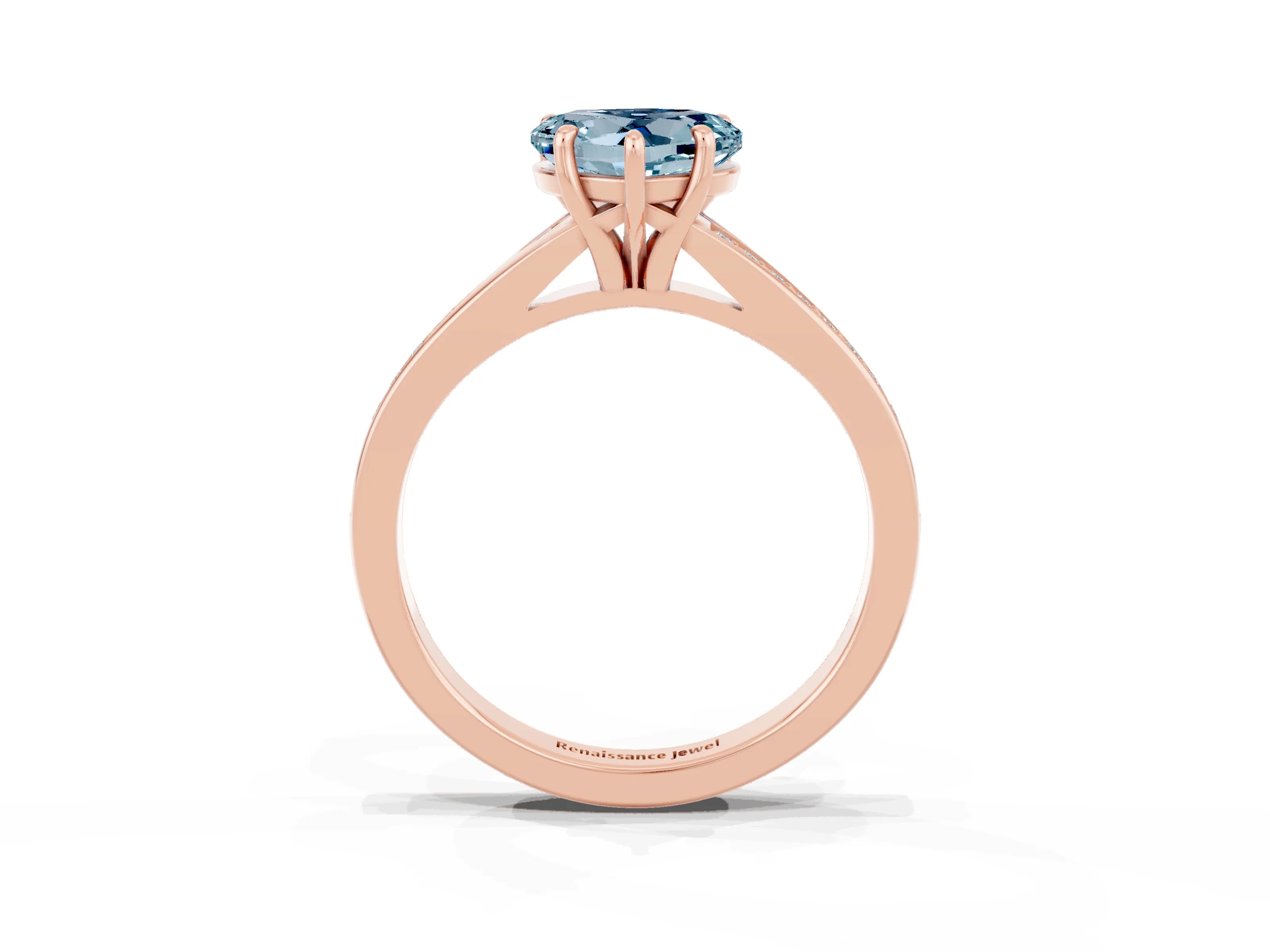 Rose gold Heart Cut Aquamarine Solitaire Ring with Pavé Band and Prong Setting_15