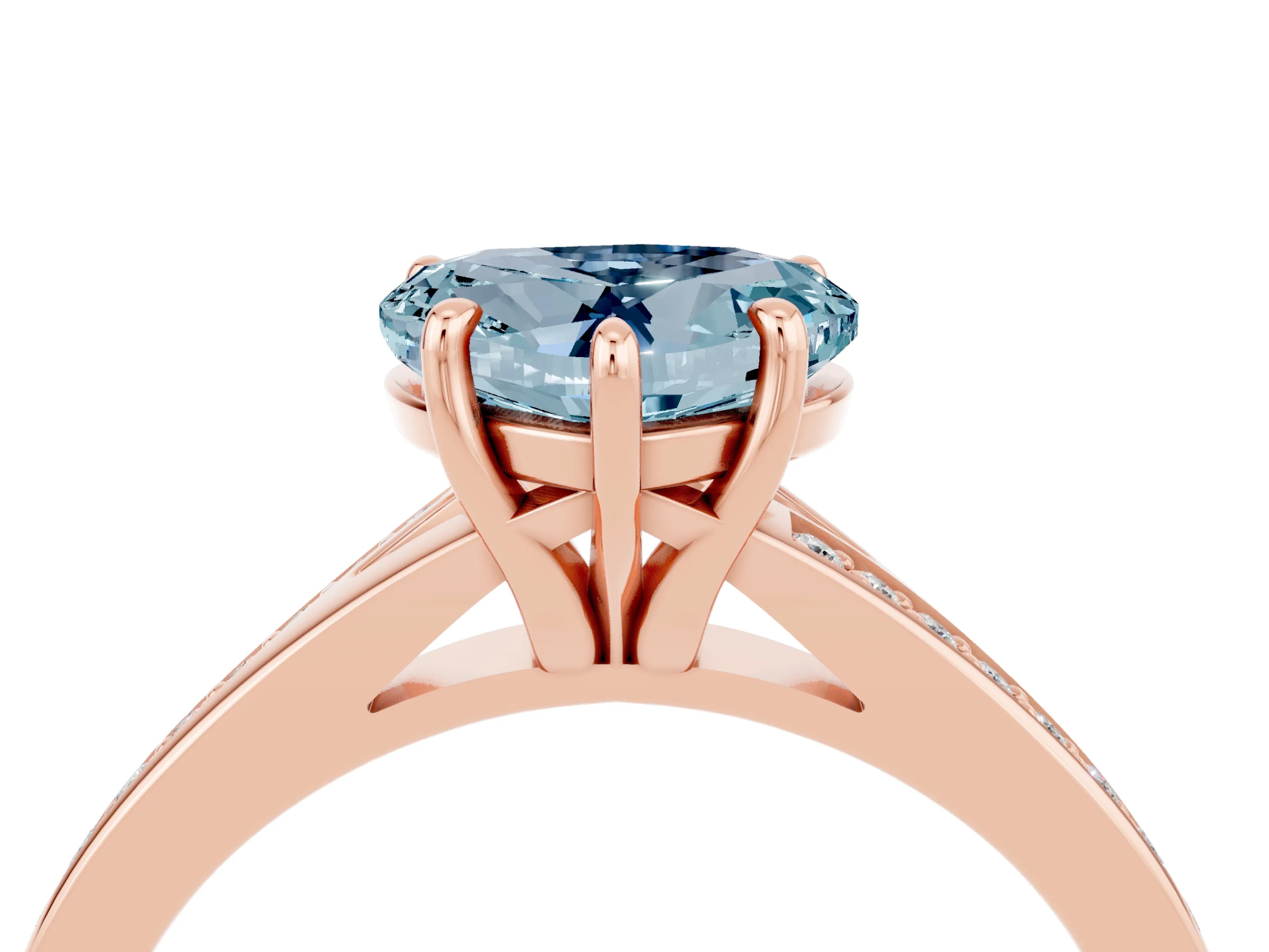 Rose gold Heart Cut Aquamarine Solitaire Ring with Pavé Band and Prong Setting_16