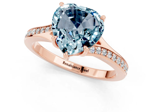Rose gold Heart Cut Aquamarine Solitaire Ring with Pavé Band and Prong Setting_1