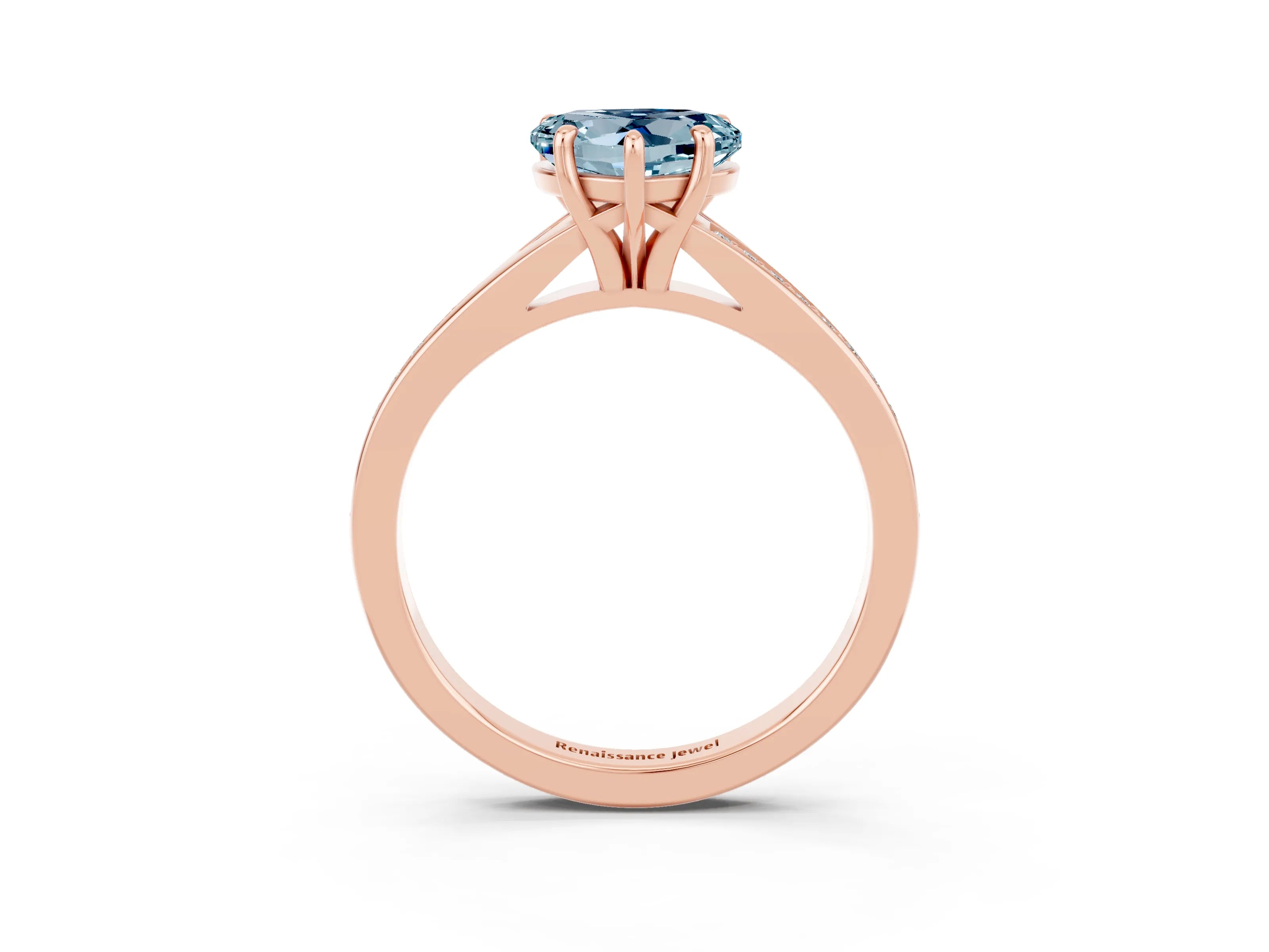 Rose gold Heart Cut Aquamarine Solitaire Ring with Pavé Band and Prong Setting_3