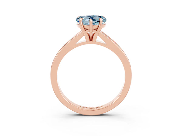 Rose gold Heart Cut Aquamarine Solitaire Ring with Pavé Band and Prong Setting