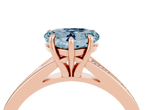 Rose gold Heart Cut Aquamarine Solitaire Ring with Pavé Band and Prong Setting_4