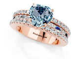 Rose gold Heart Cut Aquamarine Solitaire Ring with Pavé and Channel Set Band_1