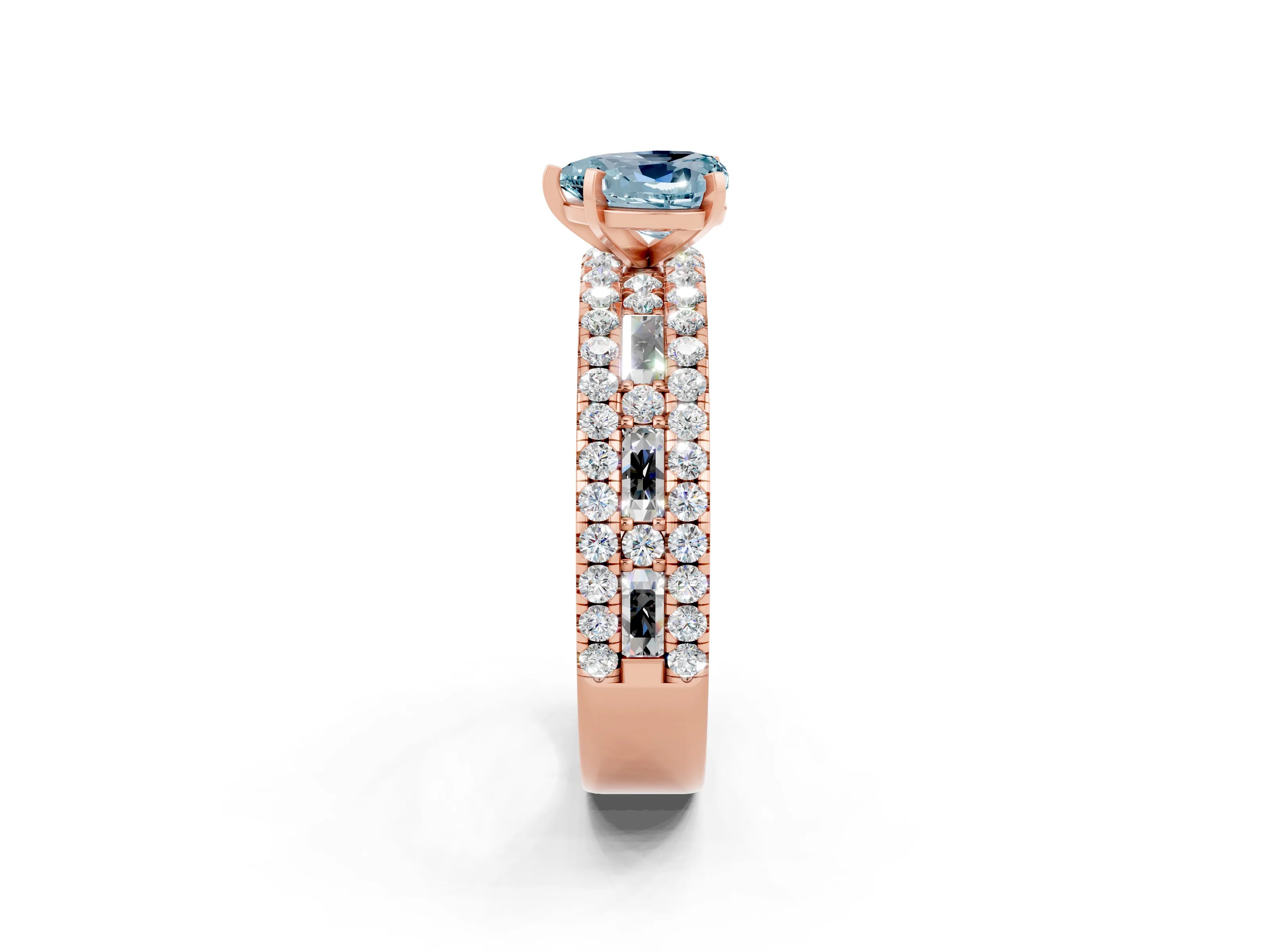Rose gold Heart Cut Aquamarine Solitaire Ring with Pavé and Channel Set Band_2