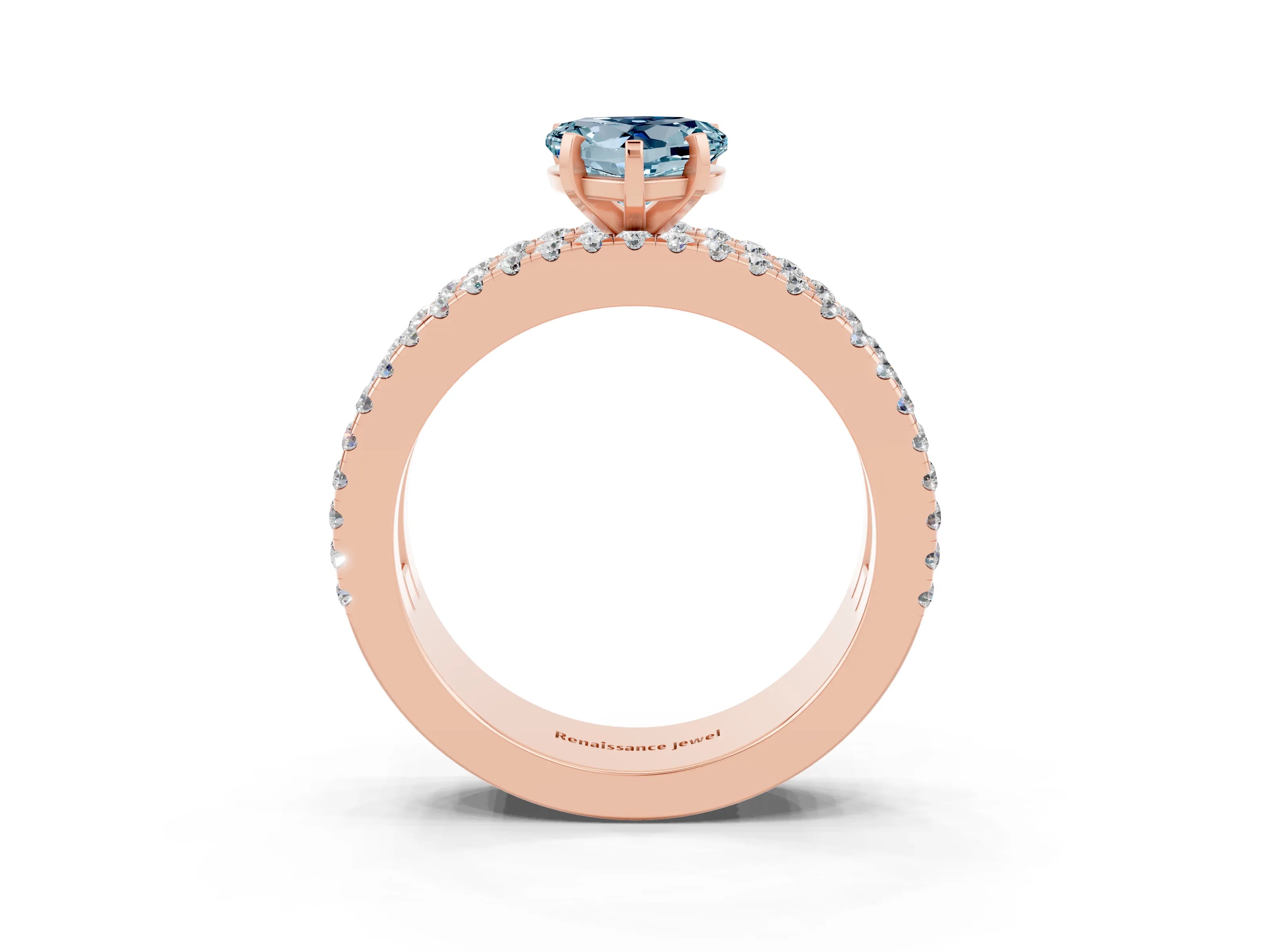 Rose gold Heart Cut Aquamarine Solitaire Ring with Pavé and Channel Set Band_3