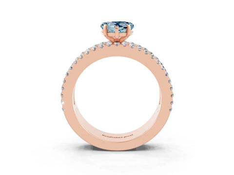 Rose gold Heart Cut Aquamarine Solitaire Ring with Pavé and Channel Set Band_3