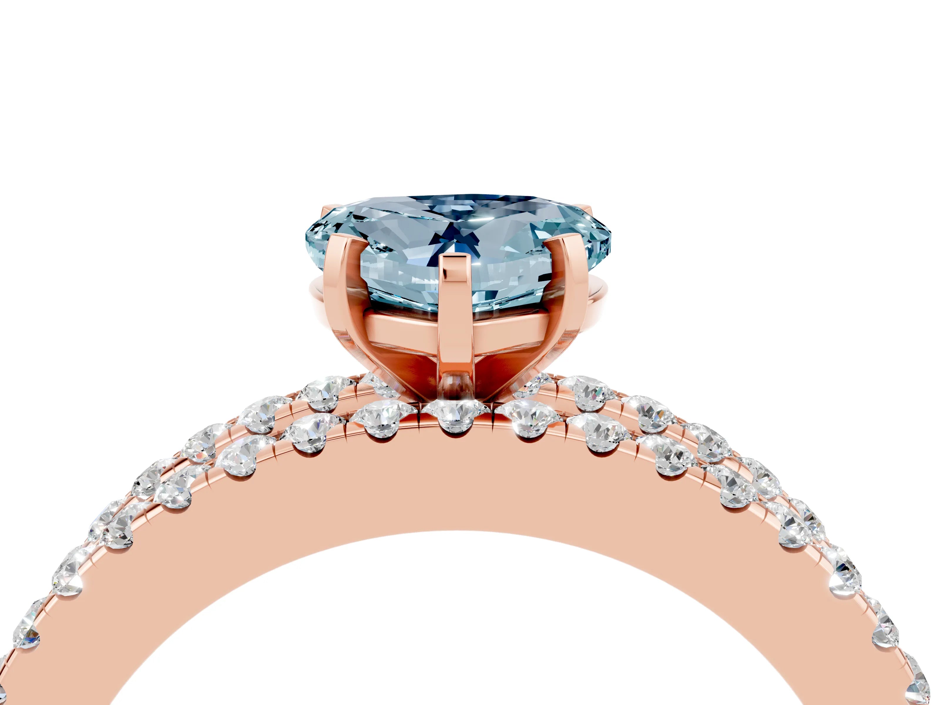 Rose gold Heart Cut Aquamarine Solitaire Ring with Pavé and Channel Set Band_4