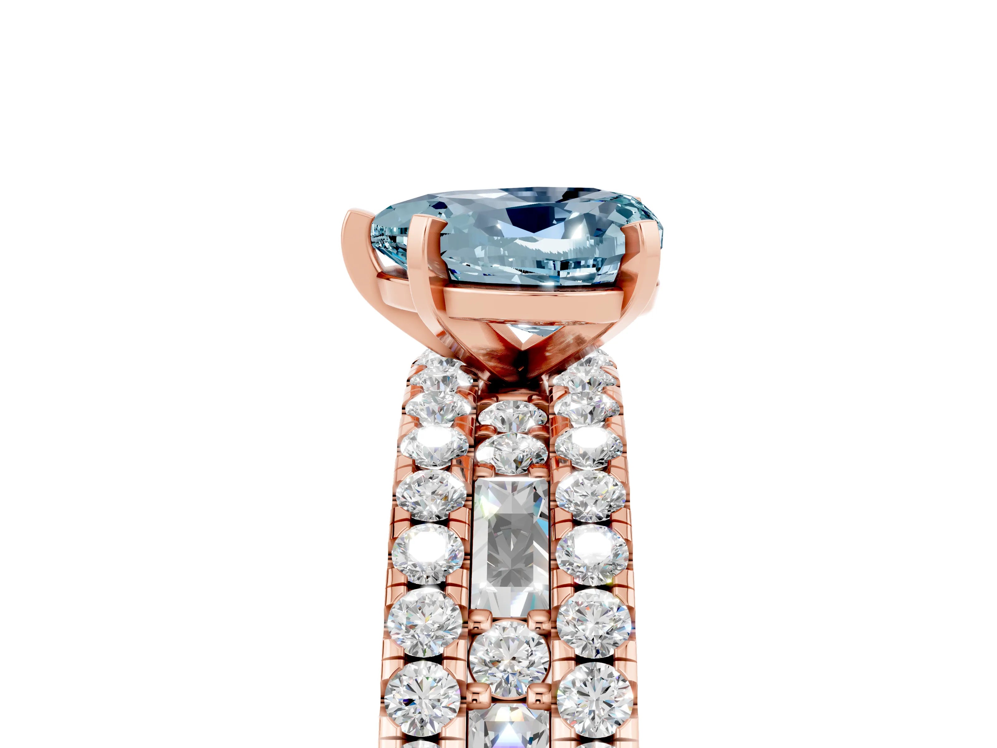 Rose gold Heart Cut Aquamarine Solitaire Ring with Pavé and Channel Set Band_5