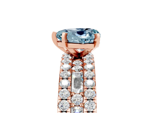 Rose gold Heart Cut Aquamarine Solitaire Ring with Pavé and Channel Set Band_5