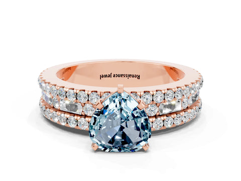 Rose gold Heart Cut Aquamarine Solitaire Ring with Pavé and Channel Set Band
