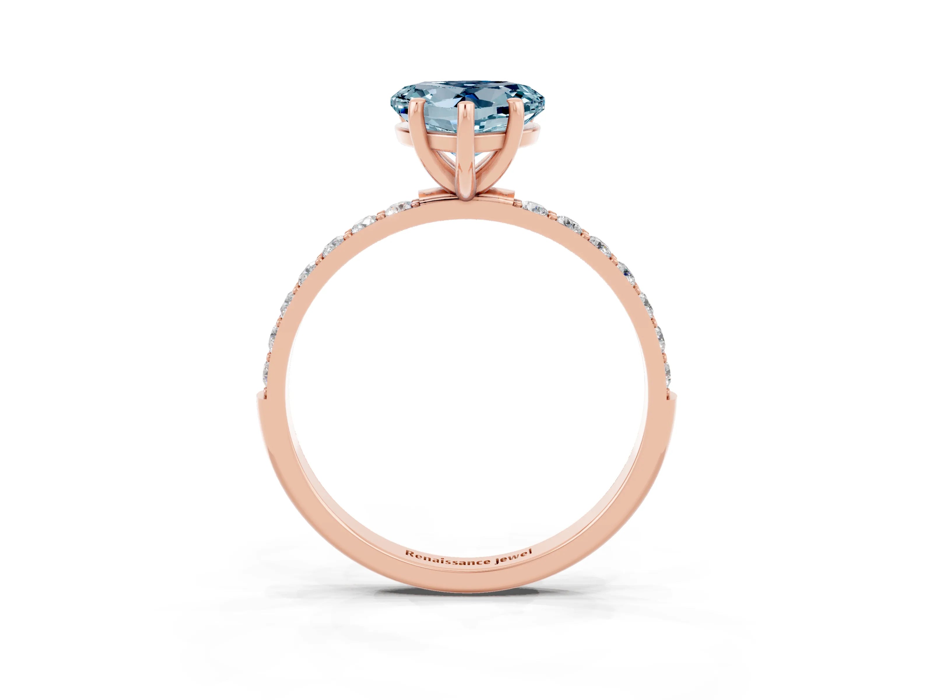 Rose gold Heart Cut Aquamarine Solitaire Ring with Pave Band and Four Prong Setting_27