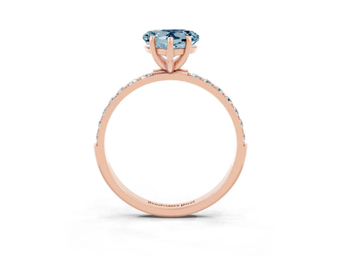 Rose gold Heart Cut Aquamarine Solitaire Ring with Pave Band and Four Prong Setting_27