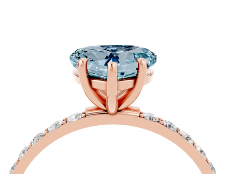 Rose gold Heart Cut Aquamarine Solitaire Ring with Pave Band and Four Prong Setting_28