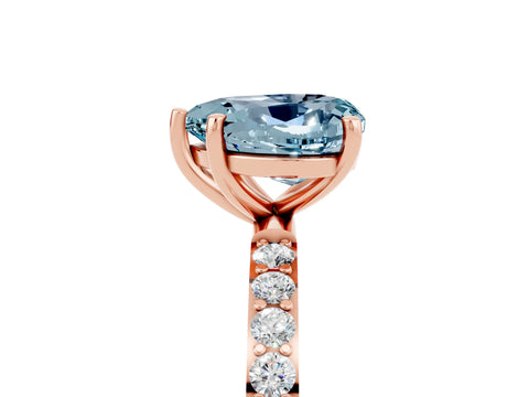 Rose gold Heart Cut Aquamarine Solitaire Ring with Pave Band and Four Prong Setting_29