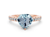 Rose gold Heart Cut Aquamarine Solitaire Ring with Round  Pavé Band and Four-Prong Setting_44