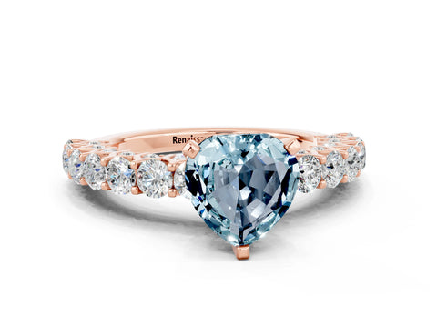 Rose gold Heart Cut Aquamarine Solitaire Ring with Shared Prong Pavé Band and Four-Prong Setting_12