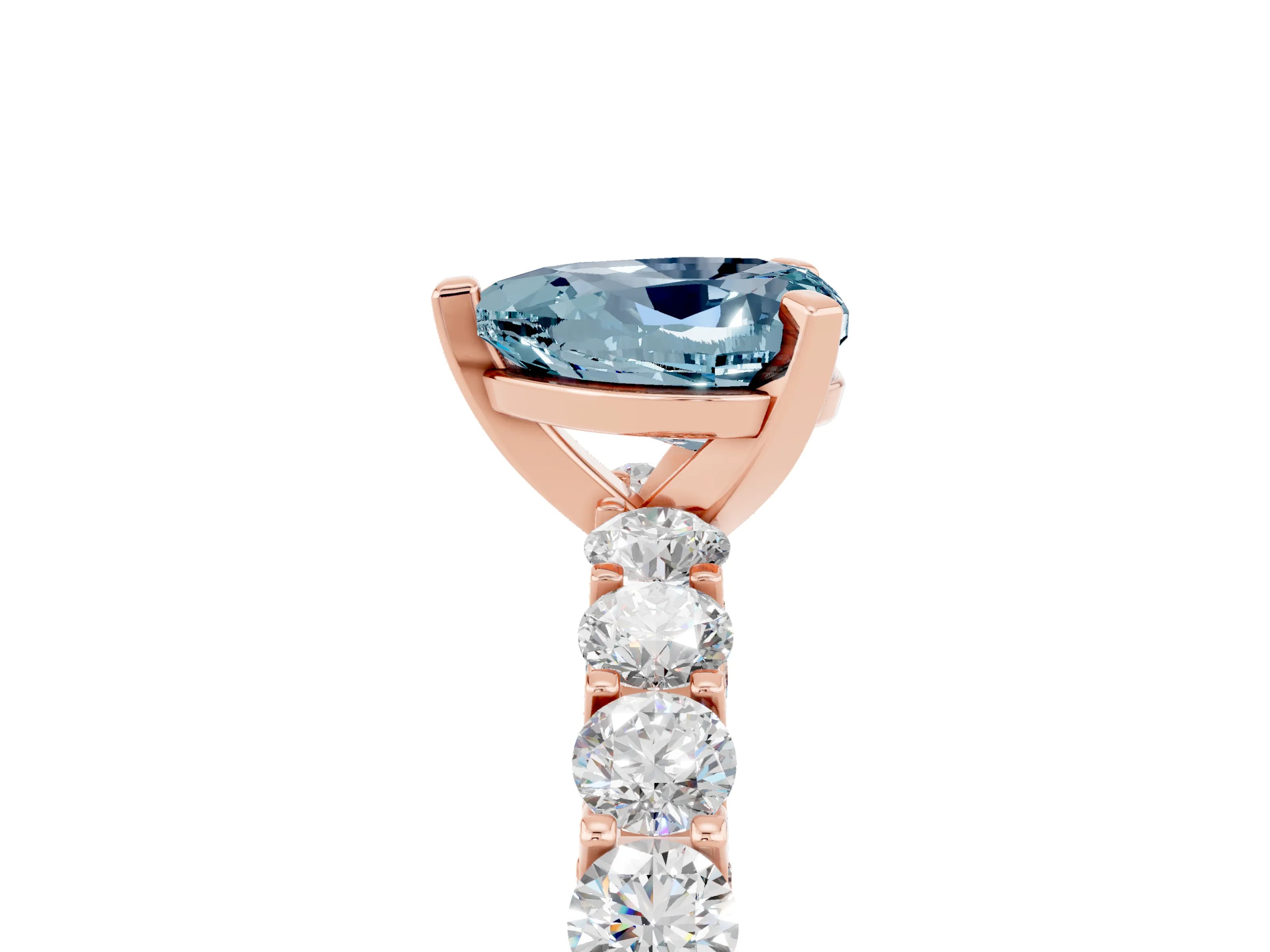 Rose gold Heart Cut Aquamarine Solitaire Ring with Shared Prong Pavé Band and Four-Prong Setting_17