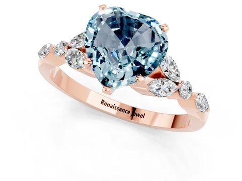 Rose gold Heart Cut Aquamarine Solitaire Ring with Side Stones and Four-Prong Setting_13