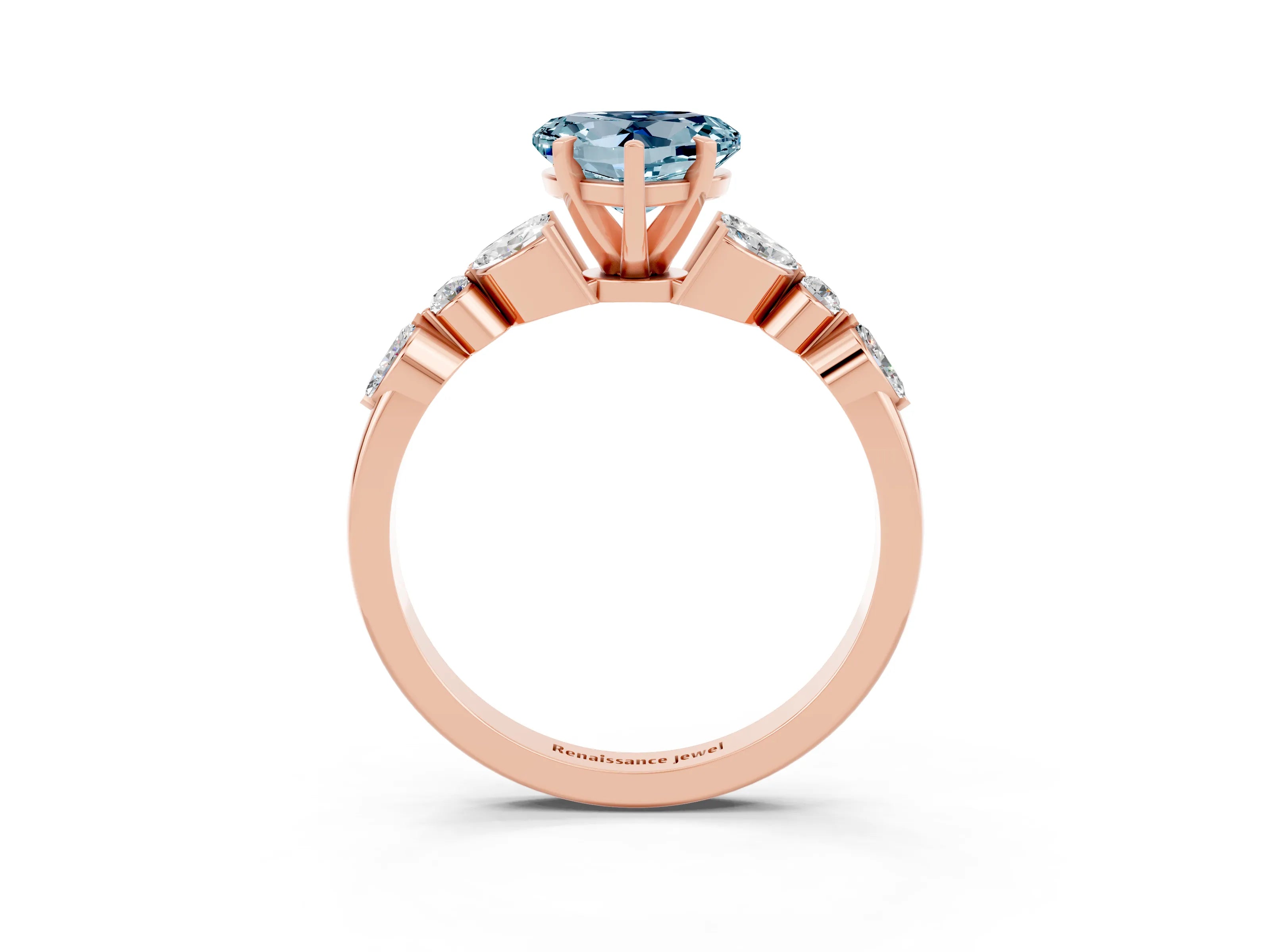 Rose gold Heart Cut Aquamarine Solitaire Ring with Side Stones and Four-Prong Setting_15