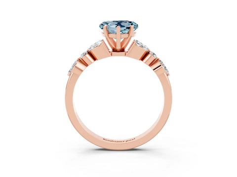 Rose gold Heart Cut Aquamarine Solitaire Ring with Side Stones and Four-Prong Setting_15