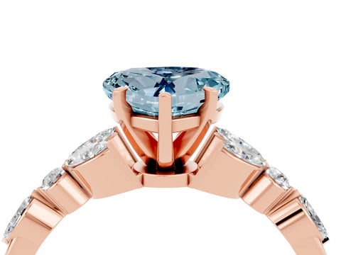Rose gold Heart Cut Aquamarine Solitaire Ring with Side Stones and Four-Prong Setting_16