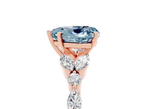 Rose gold Heart Cut Aquamarine Solitaire Ring with Side Stones and Four-Prong Setting_17
