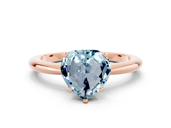 Rose gold Heart Cut Aquamarine Solitaire Ring with Six-Prong Setting and Classic Band