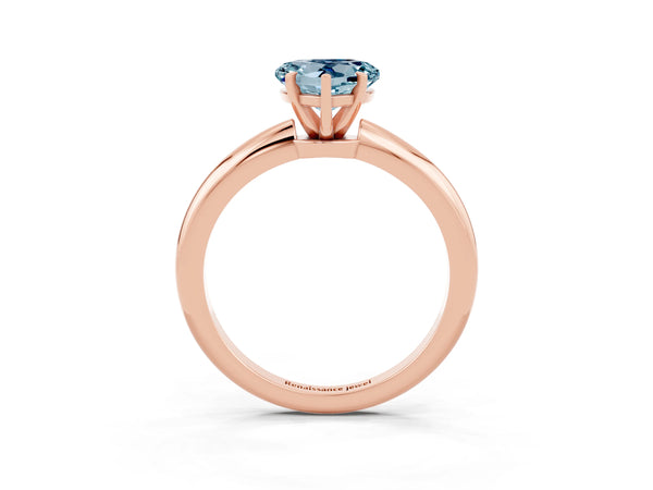 Rose gold Heart Cut Aquamarine Solitaire Ring with Six-Prong Setting and Classic Band