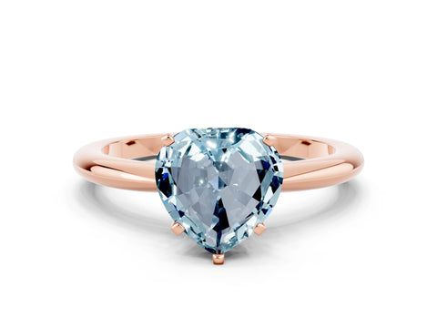 Rose gold Heart Cut Aquamarine Solitaire Ring with Six-Prong Setting and Classic Band