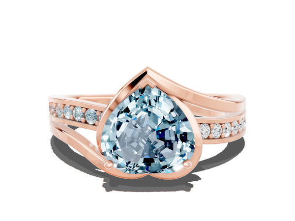 Rose gold Heart Cut Aquamarine Solitaire Ring with Split Shank and Prong Setting