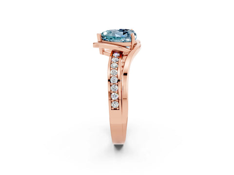Rose gold Heart Cut Aquamarine Solitaire Ring with Split Shank and Prong Setting_2