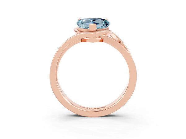 Rose gold Heart Cut Aquamarine Solitaire Ring with Split Shank and Prong Setting
