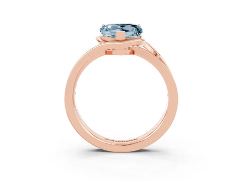 Rose gold Heart Cut Aquamarine Solitaire Ring with Split Shank and Prong Setting_3