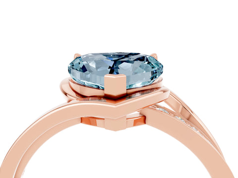 Rose gold Heart Cut Aquamarine Solitaire Ring with Split Shank and Prong Setting_4