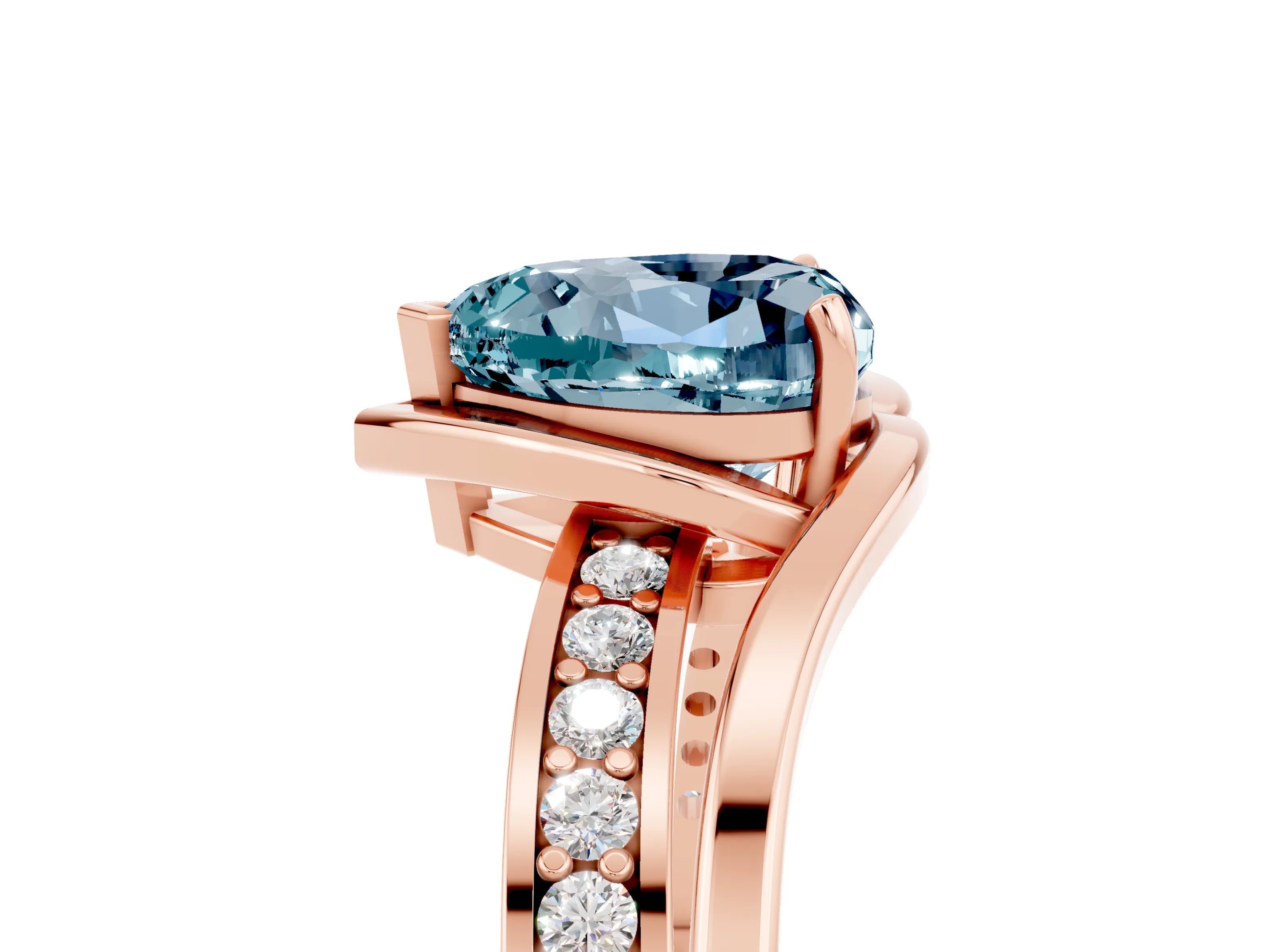 Rose gold Heart Cut Aquamarine Solitaire Ring with Split Shank and Prong Setting_5