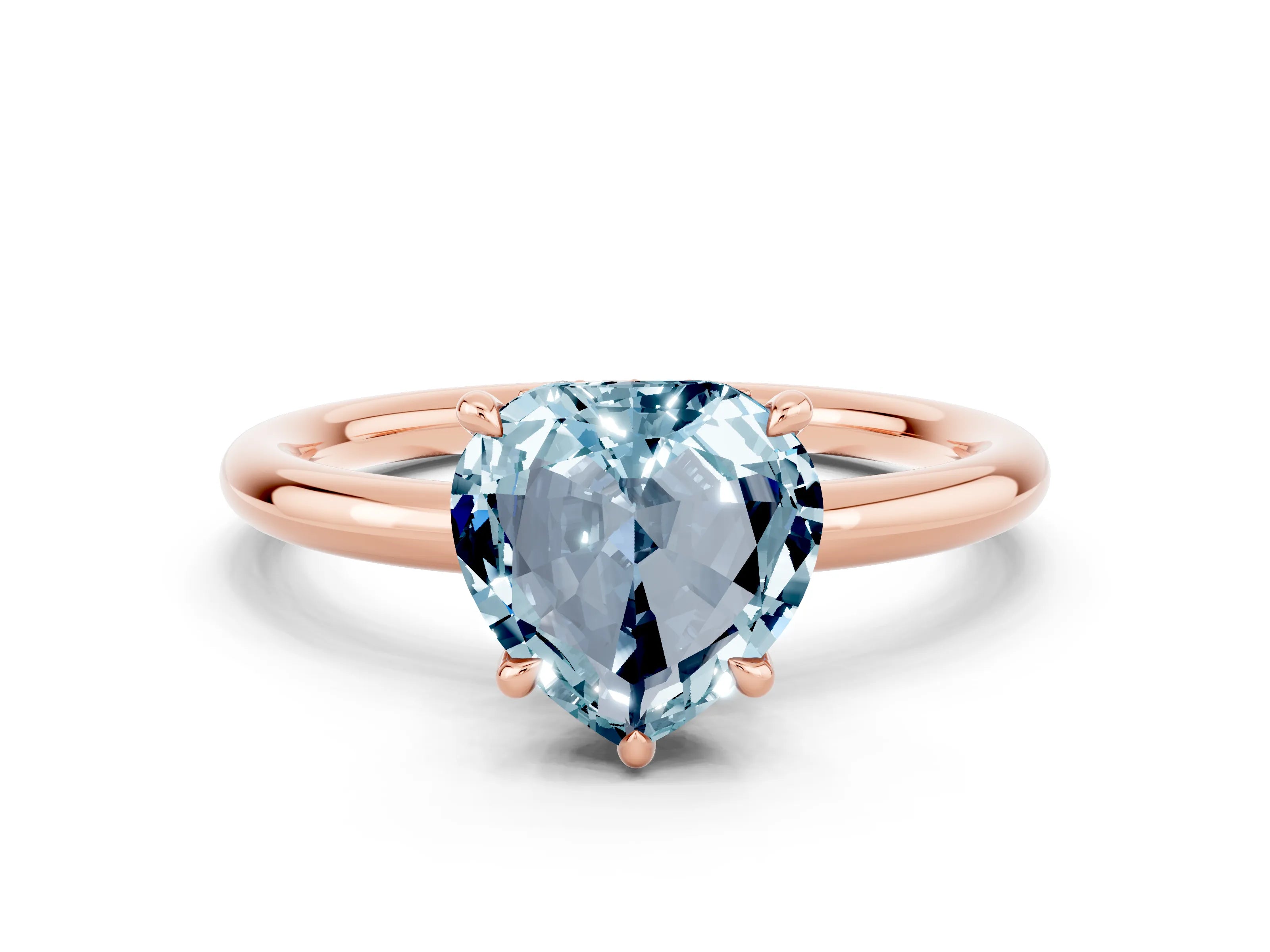Rose gold Heart Cut Aquamarine Solitaire Ring with Thin Band and Four-Prong Setting