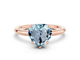 Rose gold Heart Cut Aquamarine Solitaire Ring with Thin Band and Four-Prong Setting