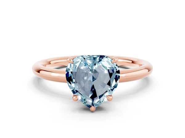 Rose gold Heart Cut Aquamarine Solitaire Ring with Thin Band and Four-Prong Setting