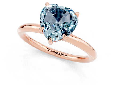 Rose gold Heart Cut Aquamarine Solitaire Ring with Thin Band and Four-Prong Setting_1