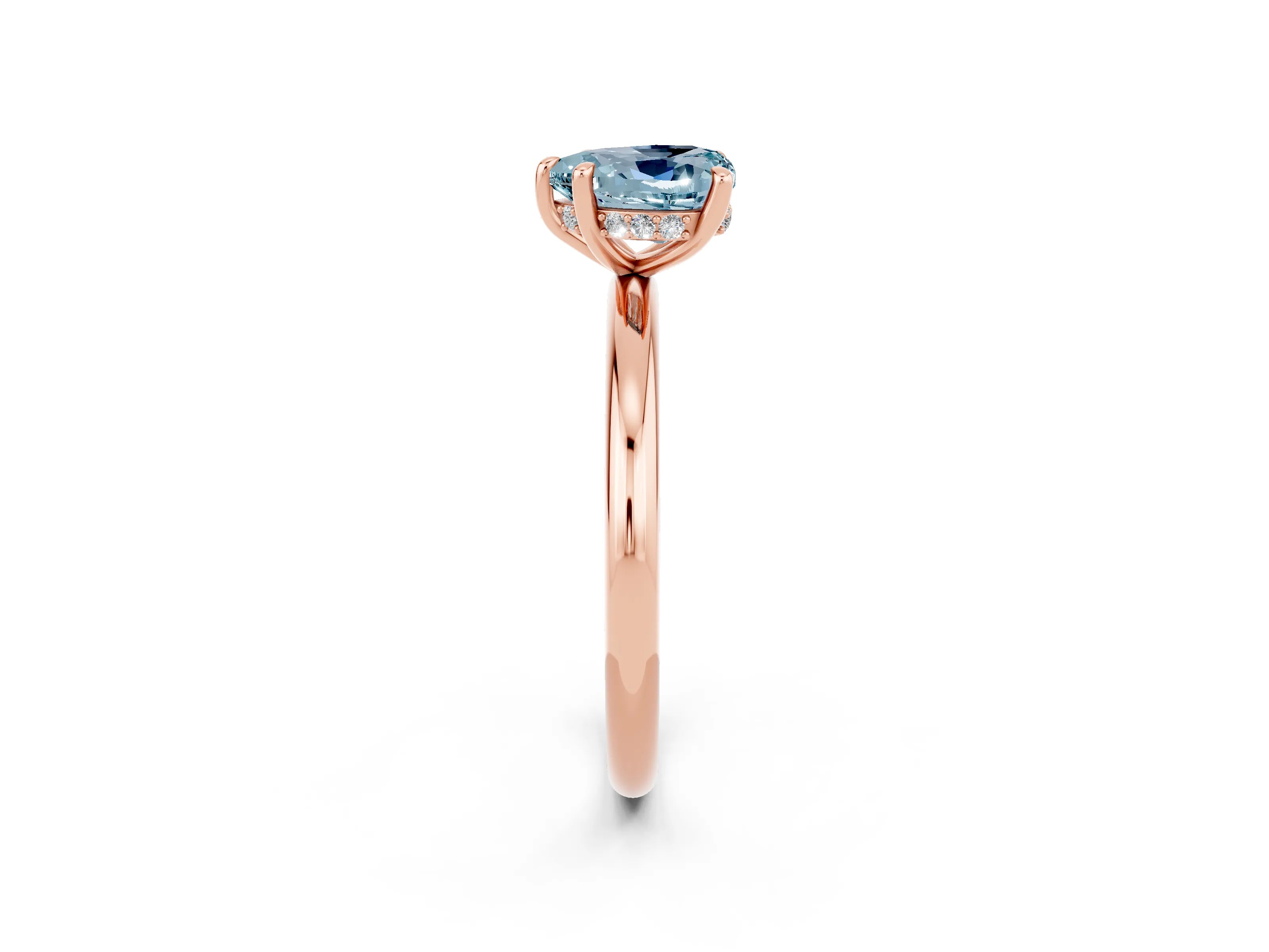 Rose gold Heart Cut Aquamarine Solitaire Ring with Thin Band and Four-Prong Setting_2