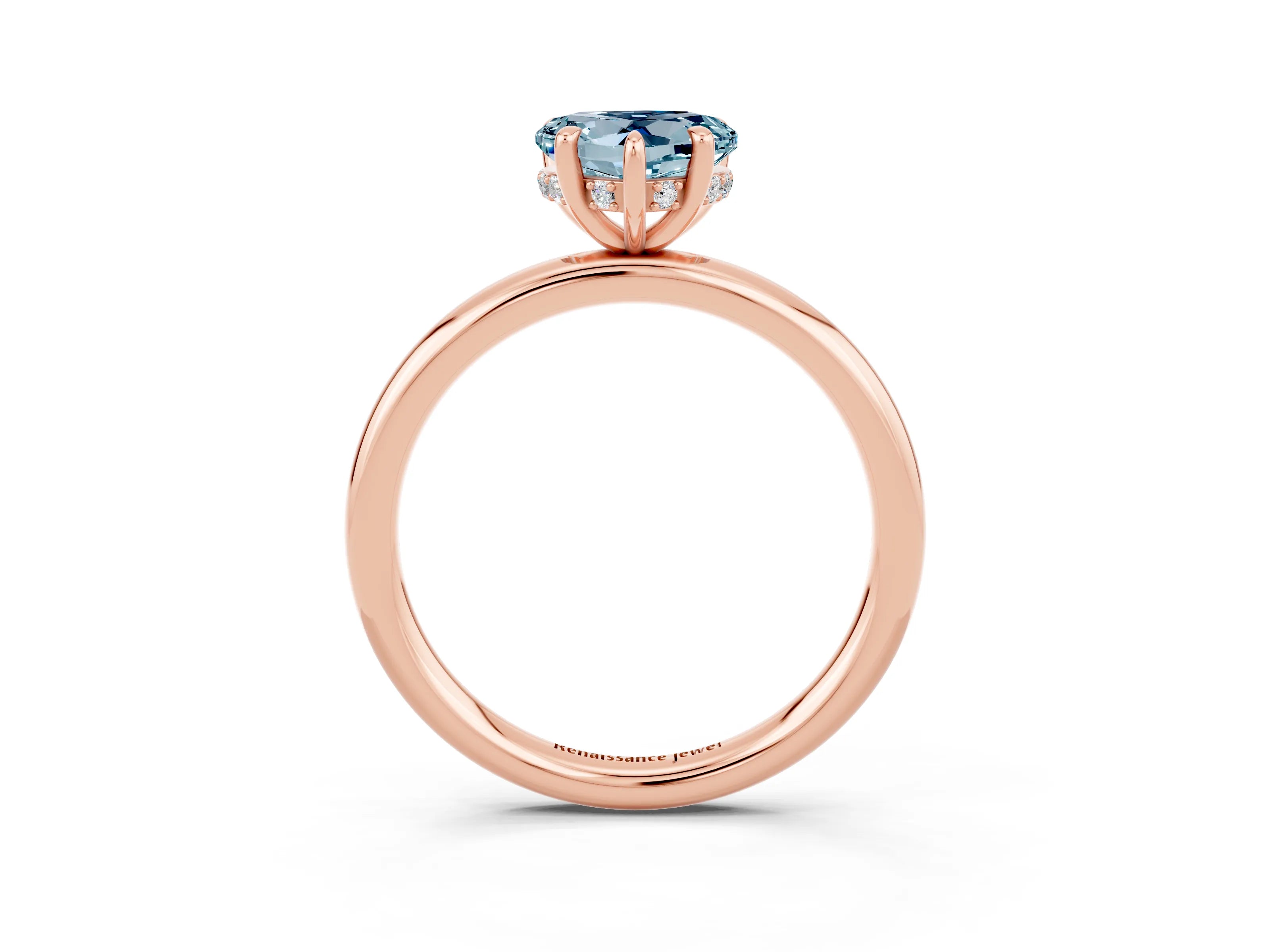 Rose gold Heart Cut Aquamarine Solitaire Ring with Thin Band and Four-Prong Setting_3