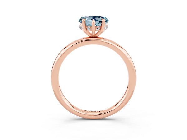 Rose gold Heart Cut Aquamarine Solitaire Ring with Thin Band and Four-Prong Setting