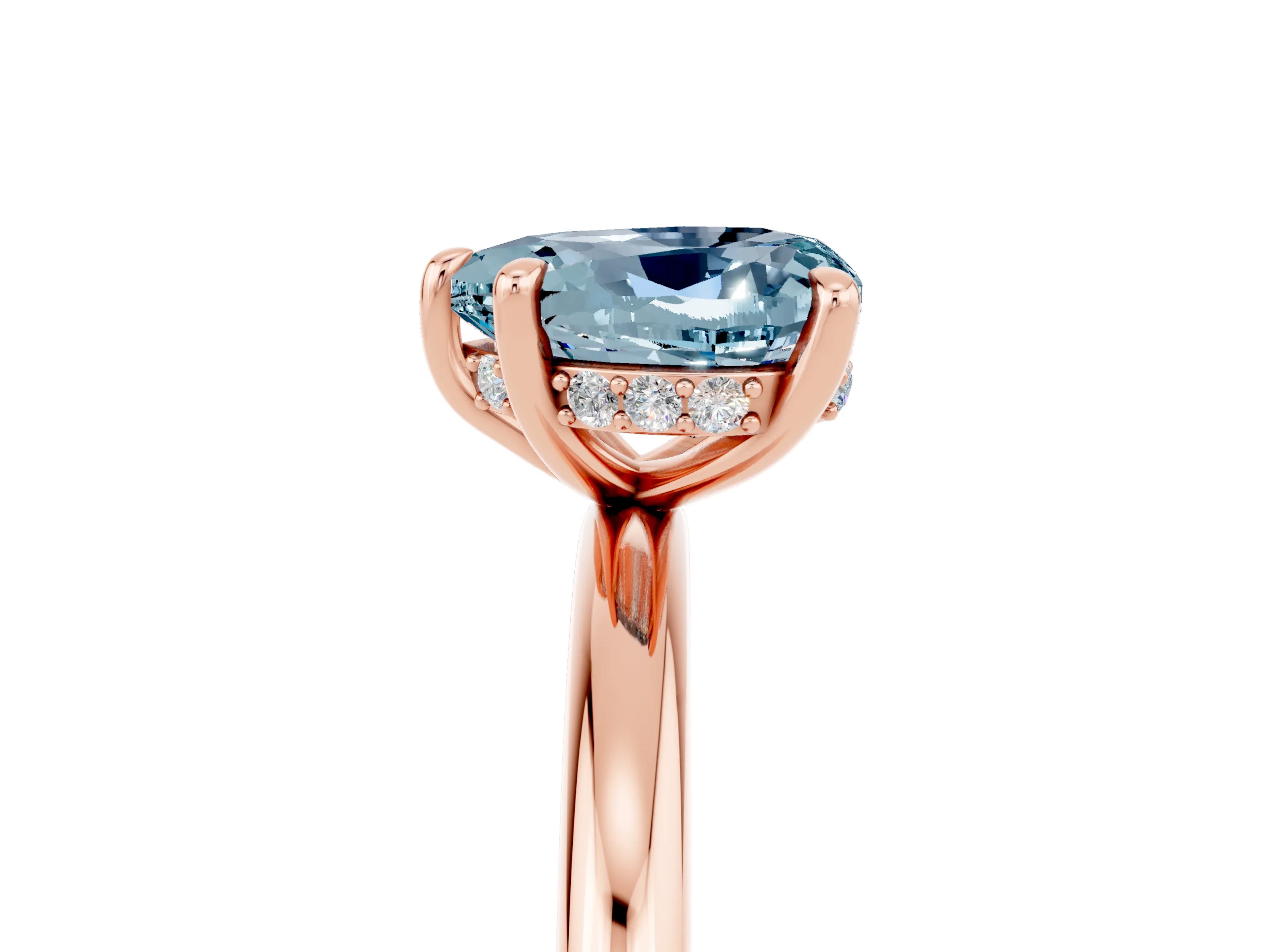Rose gold Heart Cut Aquamarine Solitaire Ring with Thin Band and Four-Prong Setting_5