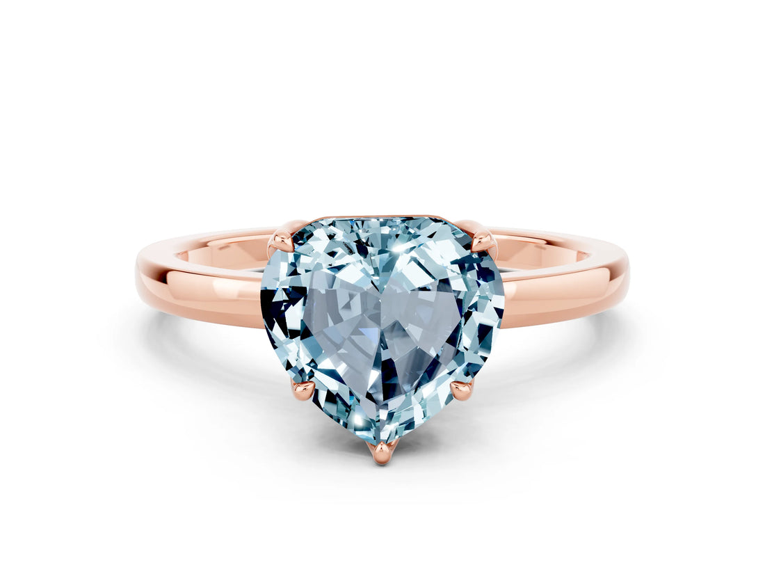 Rose gold Heart Cut Aquamarine Solitaire Ring with Thin Band and Prong Setting_12