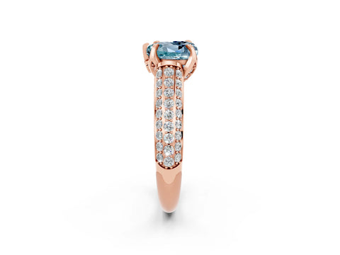 Rose gold Heart Cut Aquamarine Solitaire Ring with Three-Row Pavé Band and Four-Prong Setting_14