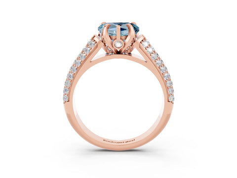 Rose gold Heart Cut Aquamarine Solitaire Ring with Three-Row Pavé Band and Four-Prong Setting_15