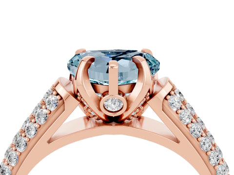Rose gold Heart Cut Aquamarine Solitaire Ring with Three-Row Pavé Band and Four-Prong Setting_16