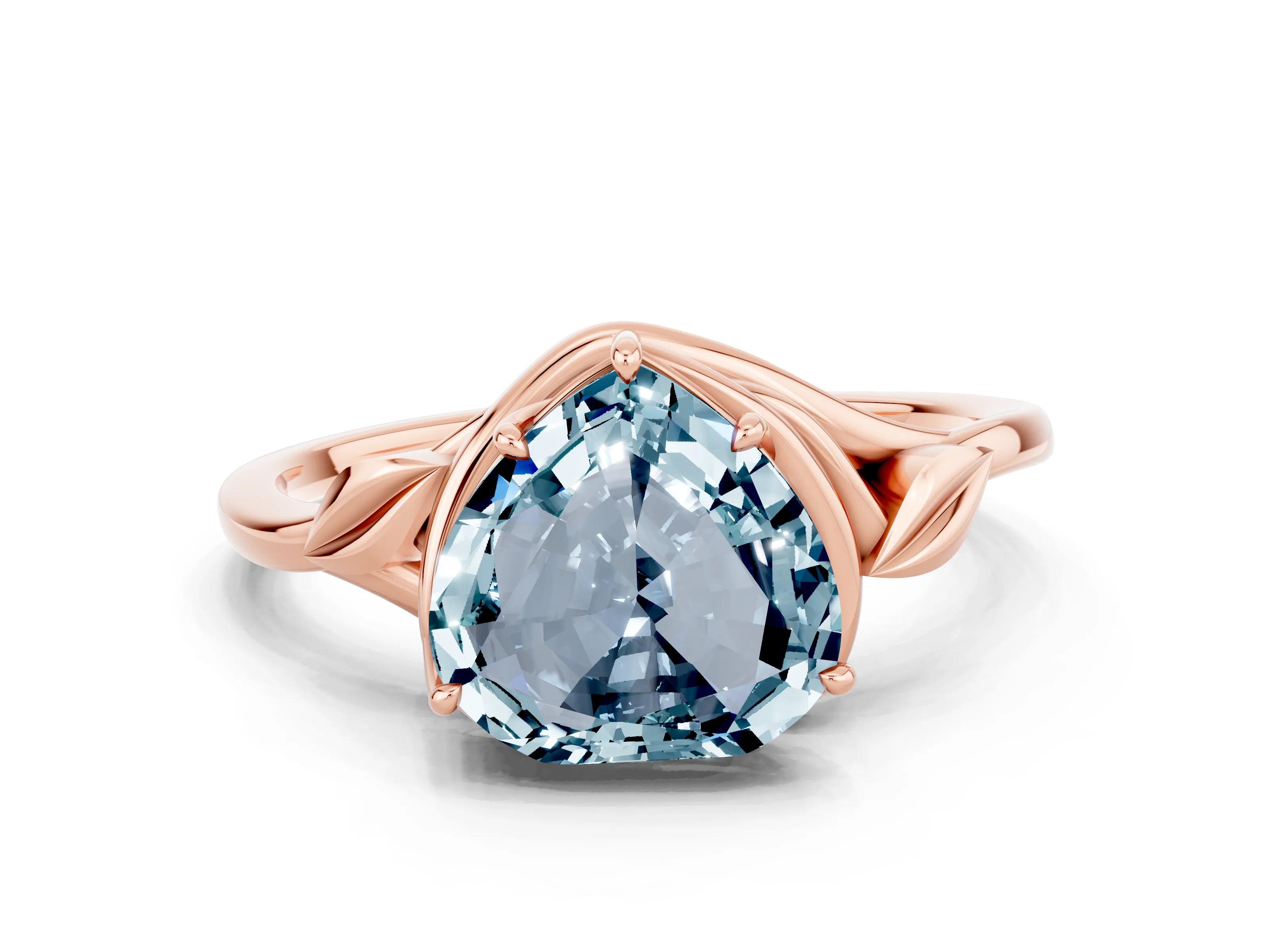 Rose gold Heart Cut Aquamarine Solitaire Ring with Twist Band and Four-Prong Setting_24