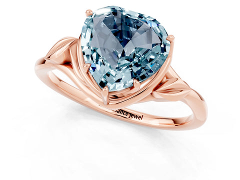 Rose gold Heart Cut Aquamarine Solitaire Ring with Twist Band and Four-Prong Setting_25