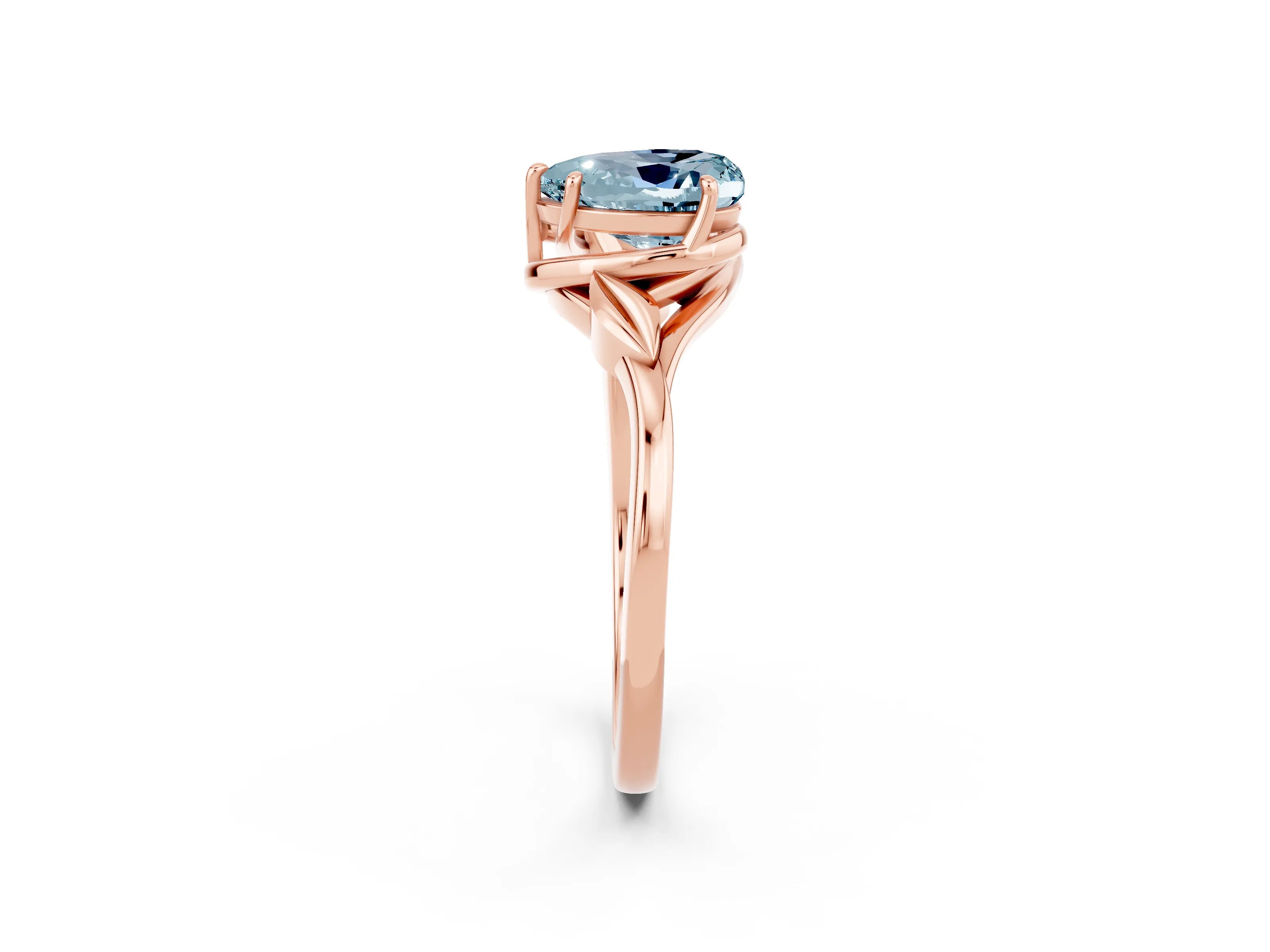 Rose gold Heart Cut Aquamarine Solitaire Ring with Twist Band and Four-Prong Setting_26